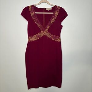 Emilio Pucci Knit Lace X Chest Cap Sleeve Sheath Dress US 12 in Warm Purple-Pink